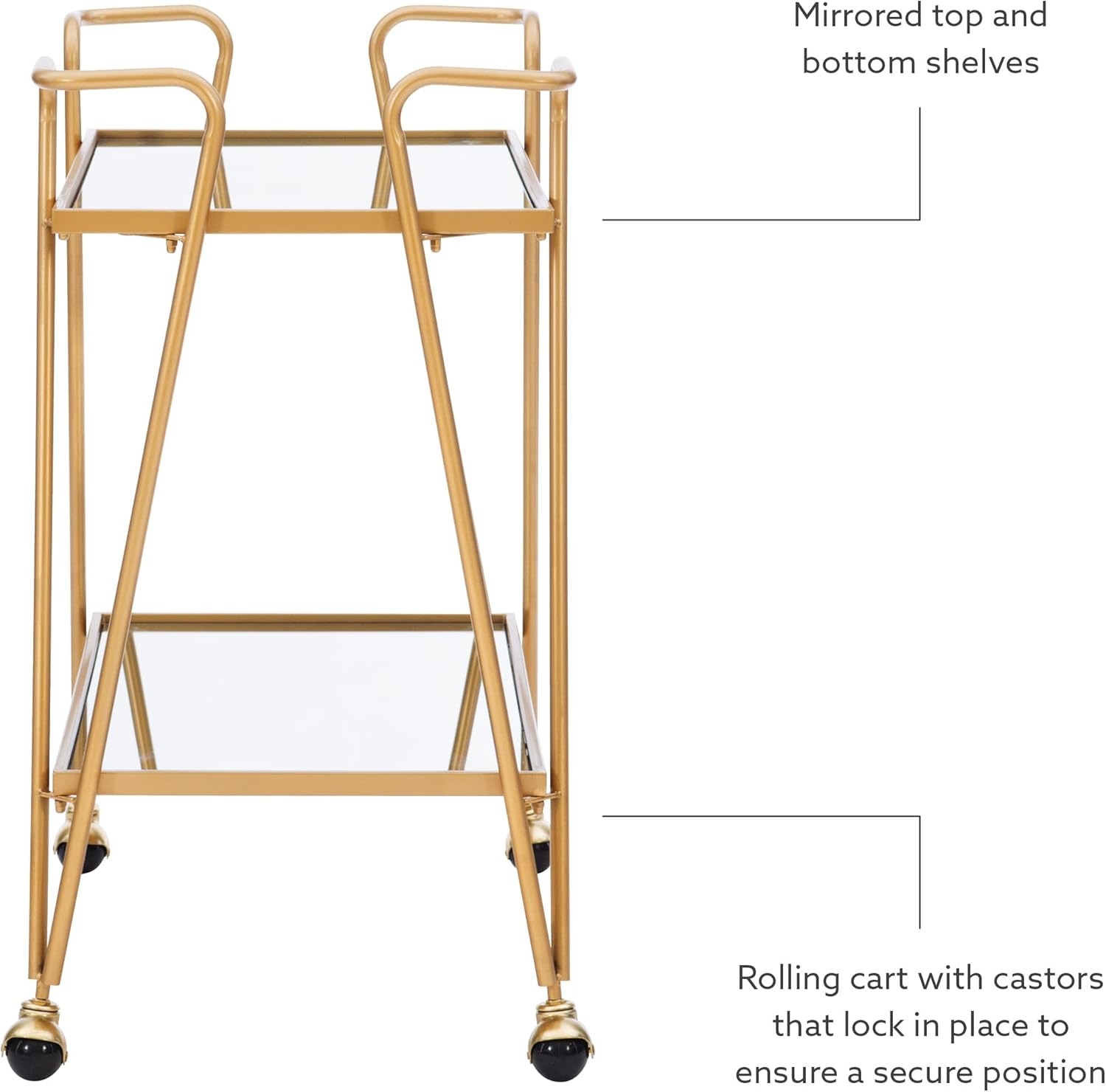 Linon Gina Mid-Century Bar Cart, Gold-8