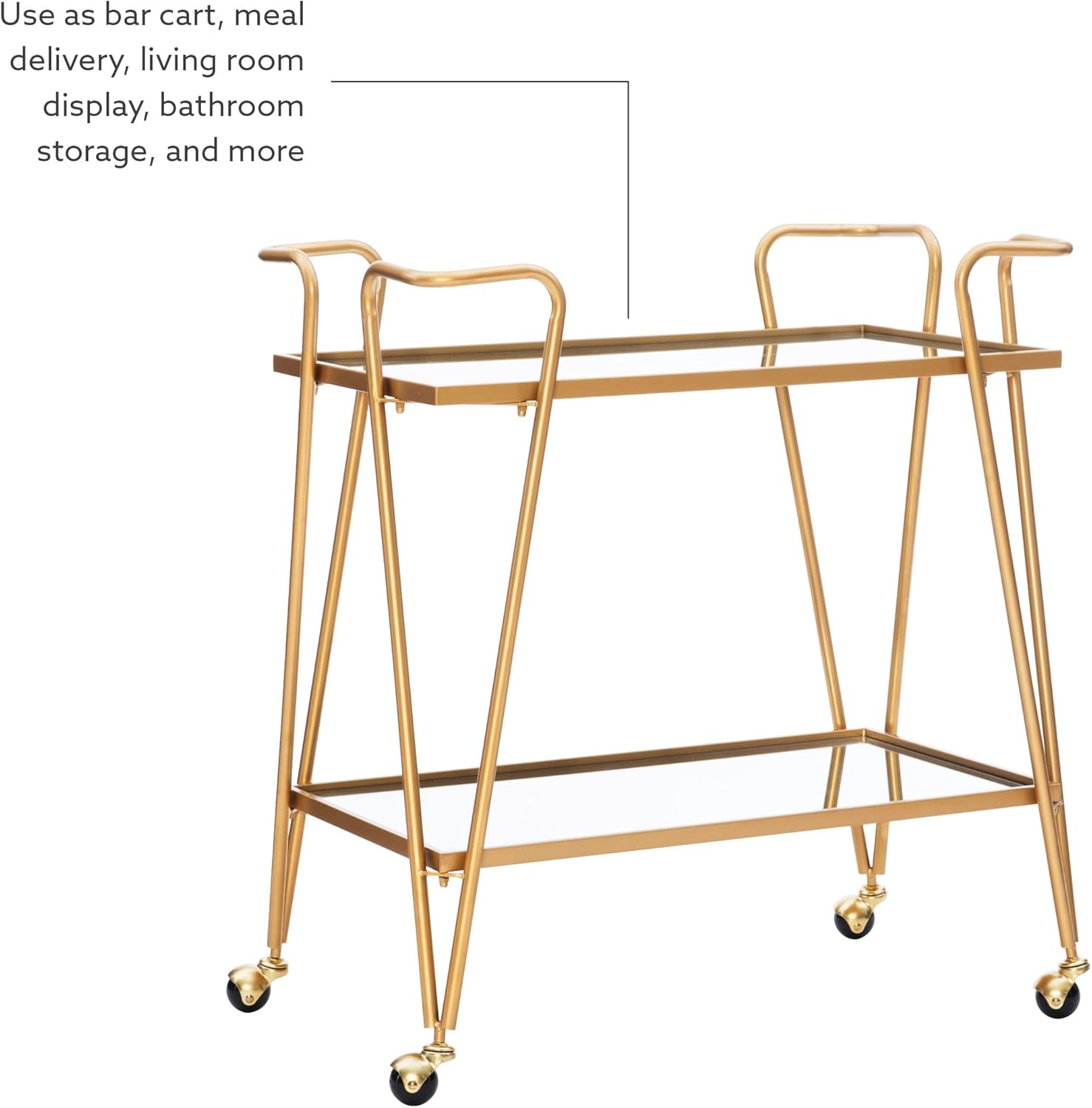 Linon Gina Mid-Century Bar Cart, Gold-9