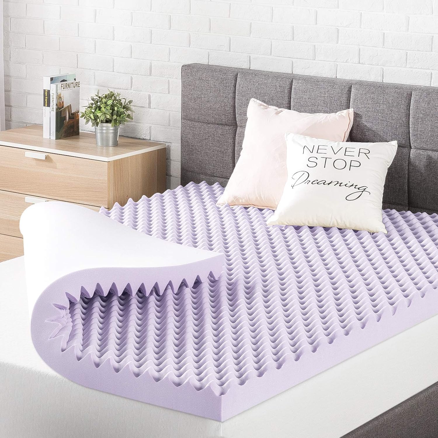 Best Price Mattress 3 Inch Egg Crate Memory Foam Mattress Topper with Soothing Lavender Infusion, CertiPUR-US Certified, Full-0