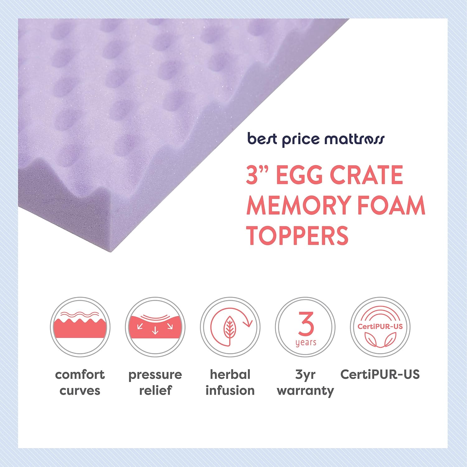 Best Price Mattress 3 Inch Egg Crate Memory Foam Mattress Topper with Soothing Lavender Infusion, CertiPUR-US Certified, Twin-2