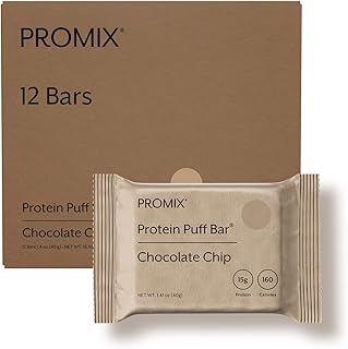 ProMix Nutrition Protein Puff Bars, 12-Pack - Chocolate Chip - Marshmallow Crispy Treat - Great Tasting & Healthy On The Go Snack - High Protein & Low Calorie - Non-GMO & Free From Gluten, Soy, & Corn