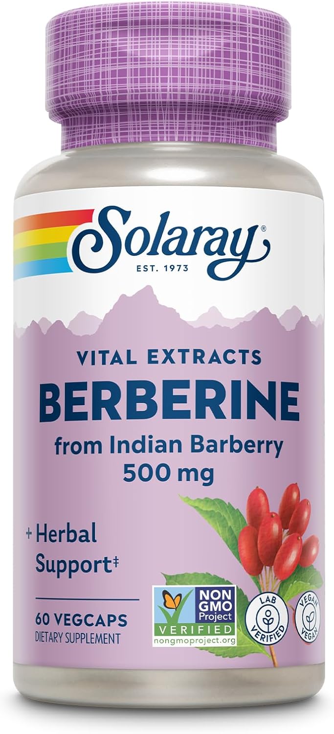 SOLARAY Berberine 500mg - Berberine Supplement for a Healthy, Active Lifestyle - with Berberine HCl from Indian Barberry - Vegan, Non-GMO, 60-Day Guarantee, Lab Verified - 60 Servings, 60 VegCaps-0