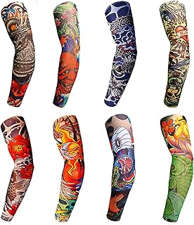 Toirxarn 8PCS Tattoo Sleeves Cool Temporary Sunscreen Arm Sleeves for Men Women Cycling Running Driving Sports