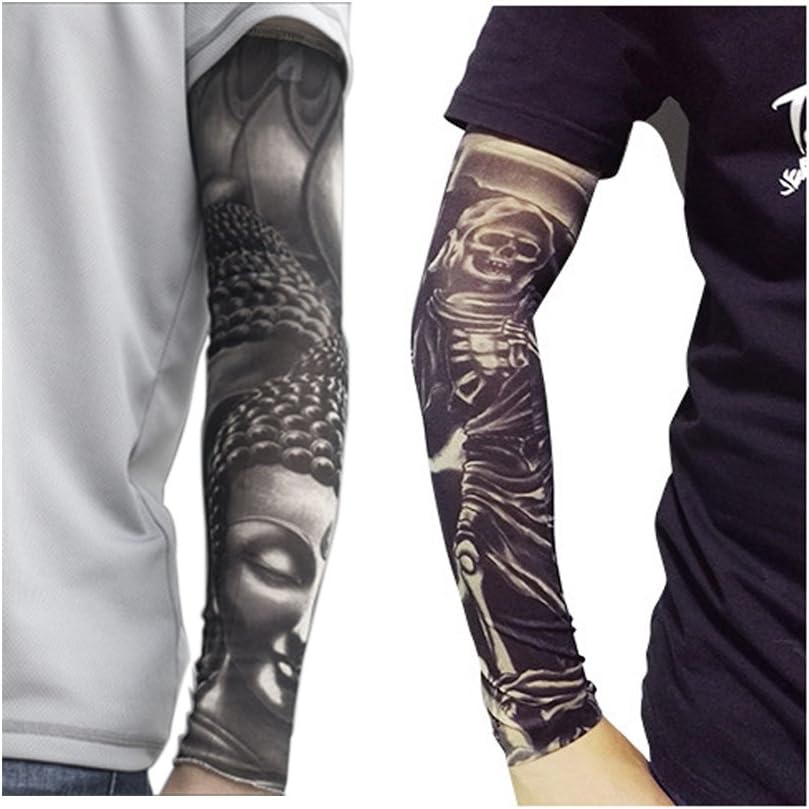 Toirxarn 8PCS Tattoo Sleeves Cool Temporary Sunscreen Arm Sleeves for Men Women Cycling Running Driving Sports-3