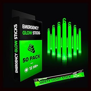 Emergency Glow Sticks with 12 Hours Duration, Individually Wrapped Industrial Grade Glowsticks for Survival Gear, Camping Lights, Power Outages and Military Use