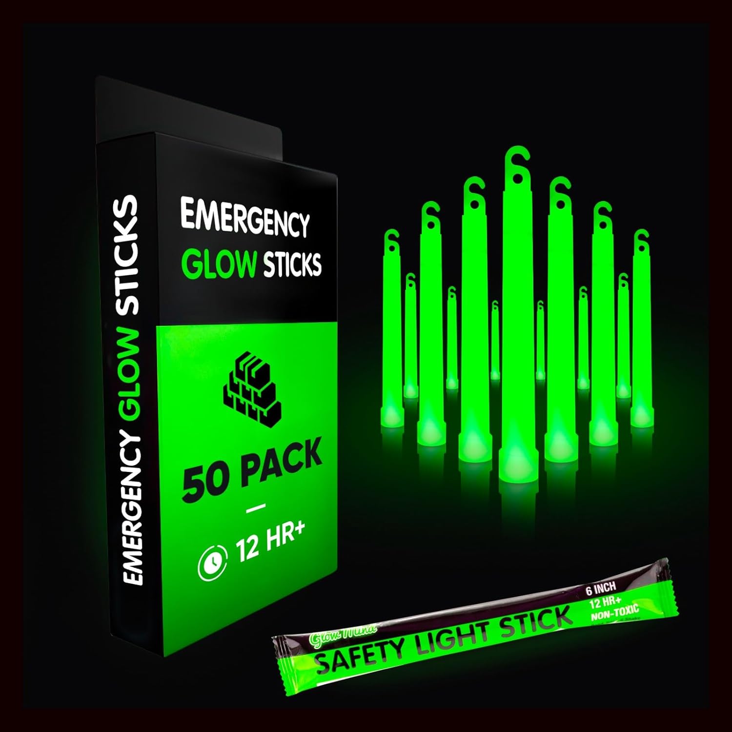 Emergency Glow Sticks with 12 Hours Duration, Individually Wrapped Industrial Grade Glowsticks for Survival Gear, Camping Lights, Power Outages and Military Use-0