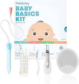 Frida Baby Basics Kit, Baby Essentials Kit Includes Nasal Aspirator Snotsucker, NailFrida Nail Files, Windi Gas Relief, DermaFrida Bath Brush + Silicone Carry Case