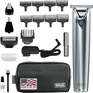 Wahl USA Stainless Steel Lithium Ion 2.0+ Beard Trimmer for Men - Electric Shaver & Nose Ear Trimmer - Rechargeable All in One Men's Grooming Kit - Model 9864SS