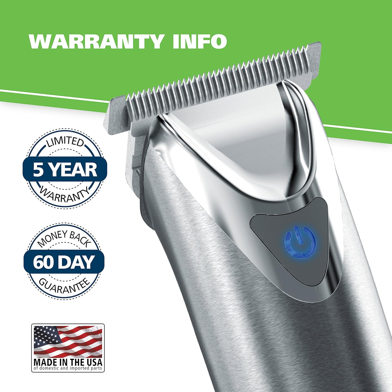 Wahl USA Stainless Steel Lithium Ion 2.0+ Beard Trimmer for Men - Electric Shaver & Nose Ear Trimmer - Rechargeable All in One Men's Grooming Kit - Model 9864SS-5