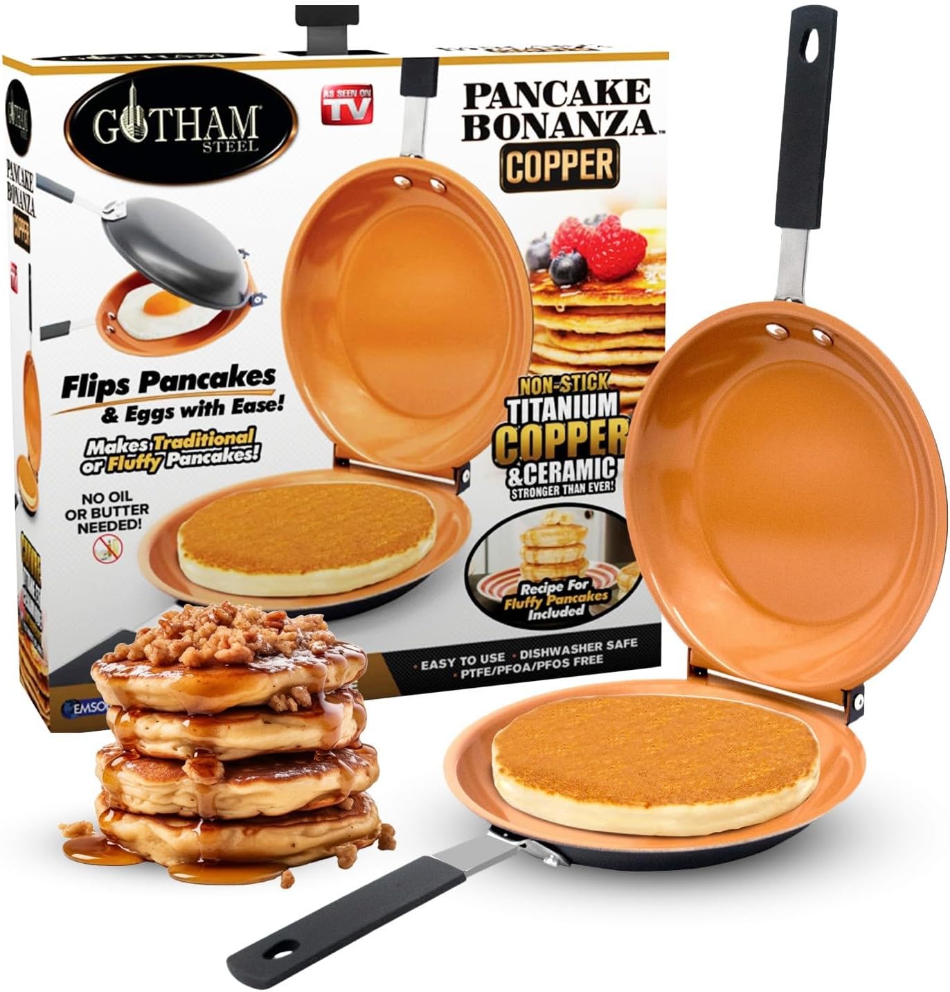 Gotham Steel Double Sided Pan, The Perfect Pancake Maker – Nonstick Copper Easy to Flip Pan, Frying Pan for Fluffy Pancakes, Omelets, Frittatas & More! Pancake Pan Dishwasher Safe Large-0