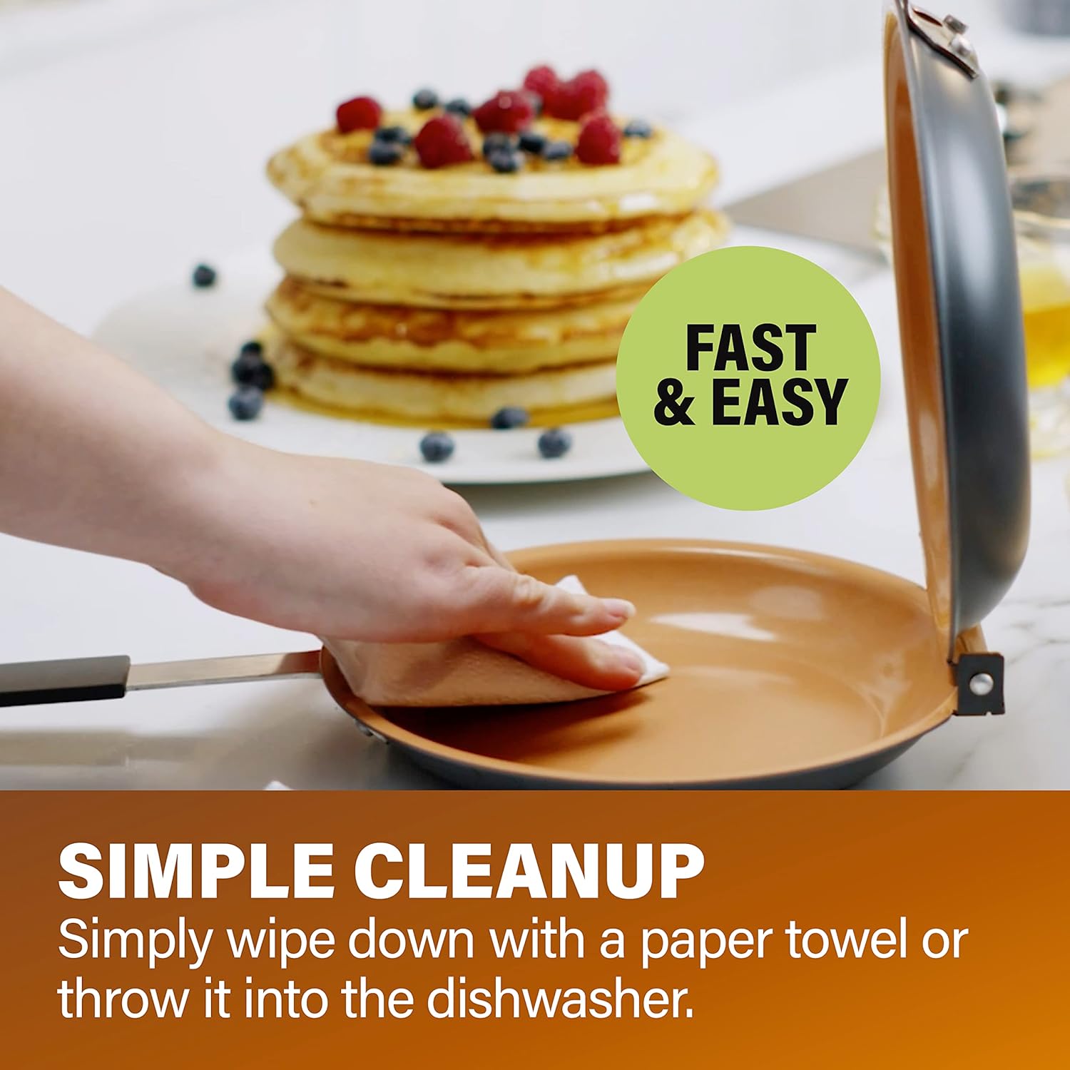 Gotham Steel Double Sided Pan, The Perfect Pancake Maker – Nonstick Copper Easy to Flip Pan, Frying Pan for Fluffy Pancakes, Omelets, Frittatas & More! Pancake Pan Dishwasher Safe Large-7