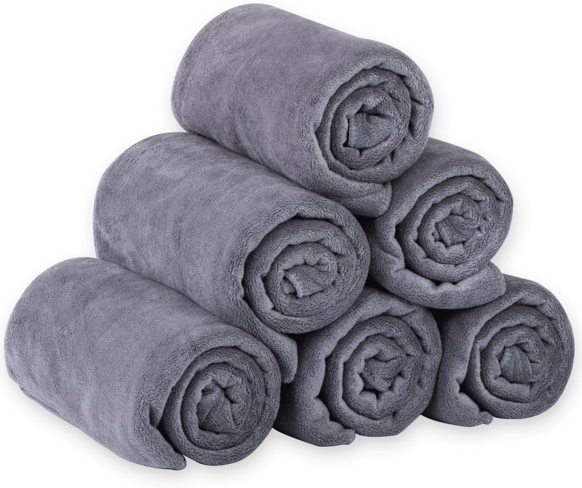 JML Microfiber Bath Towel Sets (6 Pack, 27" x 55") -Extra Absorbent, Fast Drying, Multipurpose for Swimming, Fitness, Sports, Yoga, Grey 6 Count-0