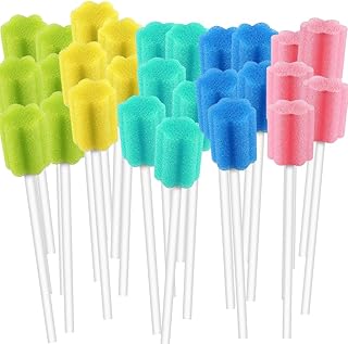 250 Count Unflavored Disposable Oral Swabs, Tooth Shape for Oral Cavity Cleaning Sponge Swab Individually Wrapped - 5 Colors