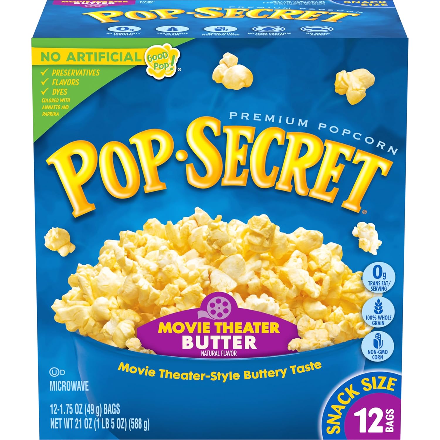 Pop Secret Microwave Popcorn, Movie Theater Butter Flavor, 1.75 Oz Snack Bags, (Pack of 12)-0