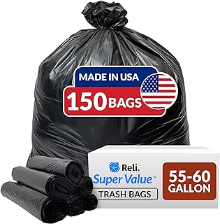 Reli. 55-60 Gallon Trash Bags Heavy Duty | 150 Bags | 50-60 Gallon | Large Black Garbage Bags | Made in USA