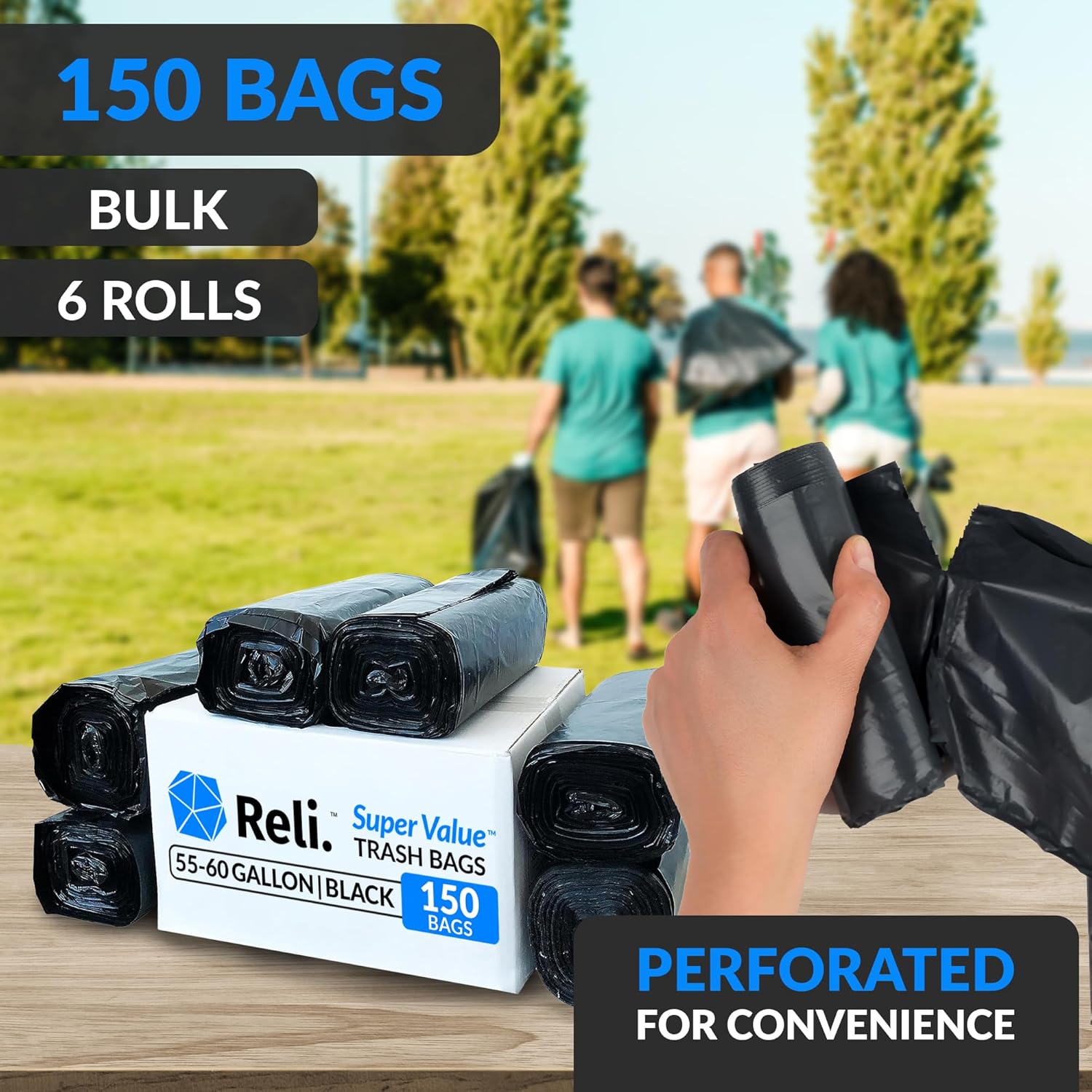 Reli. 55-60 Gallon Trash Bags Heavy Duty | 150 Bags | 50-60 Gallon | Large Black Garbage Bags | Made in USA-2