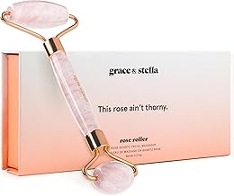 Rose Quartz Face Roller - Face Roller Skin Care - Facial Roller - Stone Roller For Face - Face Massager Roller For Lymphatic Drainage, Puffiness - Quartz Roller For Face by grace and stella