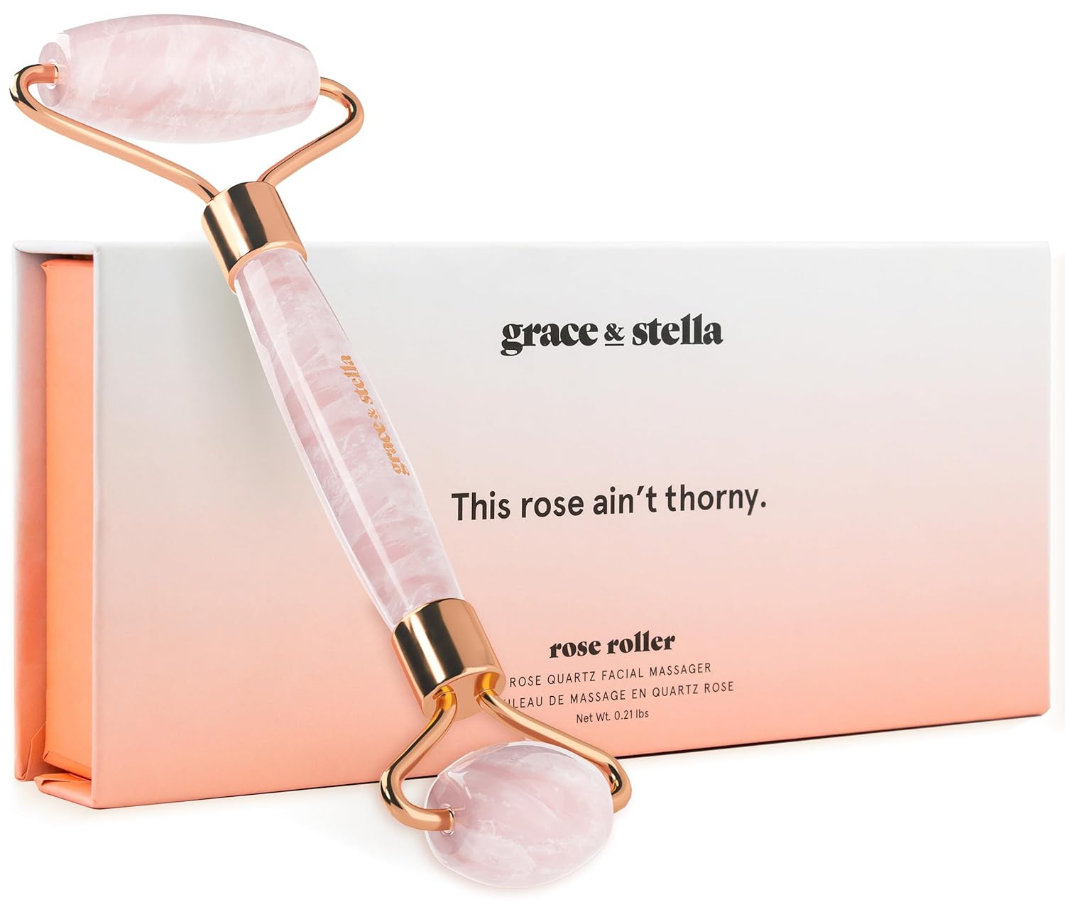 Rose Quartz Face Roller - Face Roller Skin Care - Facial Roller - Stone Roller For Face - Face Massager Roller For Lymphatic Drainage, Puffiness - Quartz Roller For Face by grace and stella-0