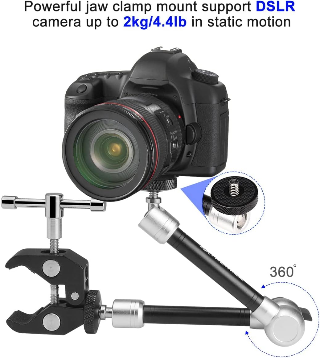 11" Adjustable Magic Arm DSLR Mirrorless Action Camera Camcorder Smartphone LCD Monitor Video Vlog Rig w/Clamp Holder Mounts fit for GoPro iPhone-5