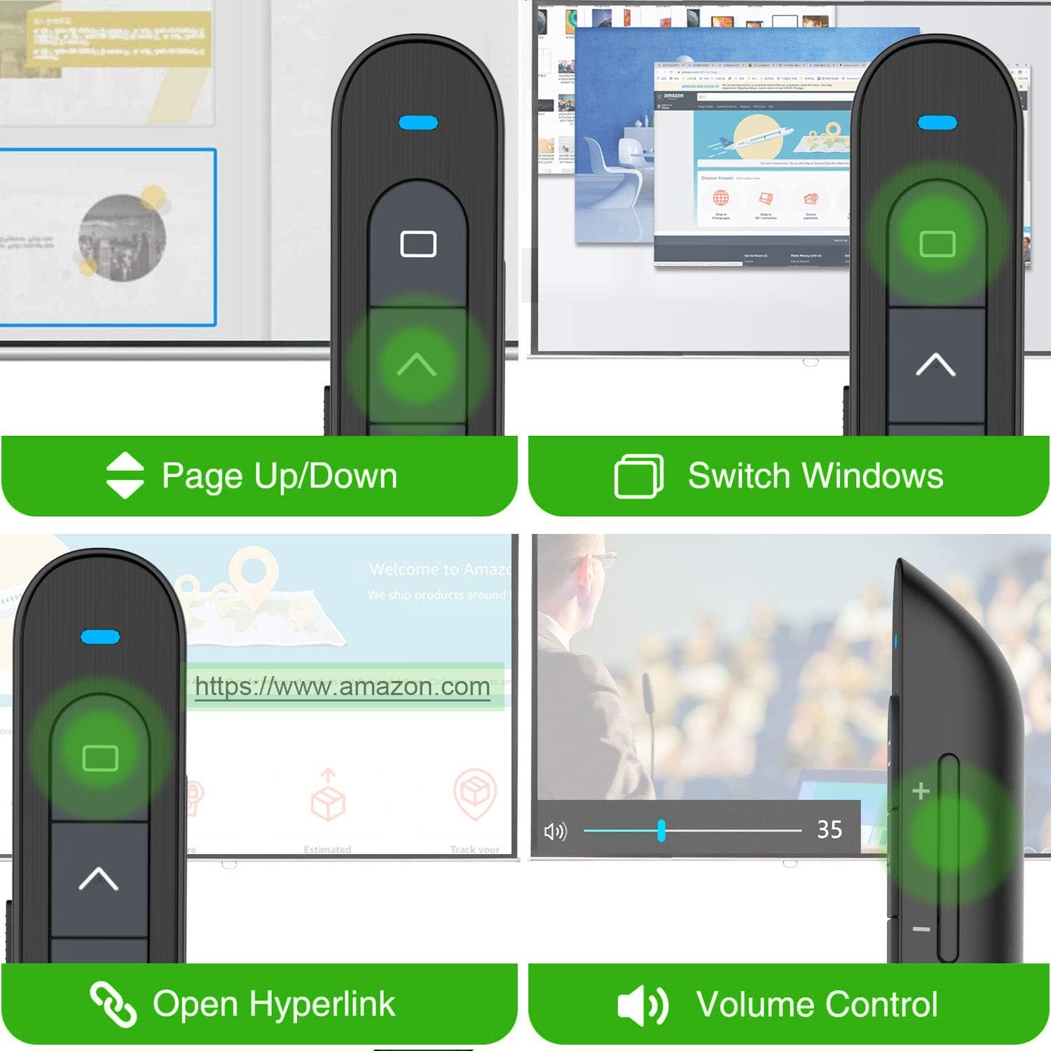 Norwii N76 Rechargeable Presentation Clicker with Green Pointer for Presentations PowerPoint Clicker Wireless Presenter Remote Slide Clicker for Presentation Long Range - Black-7