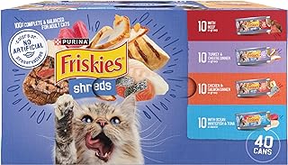 Purina Friskies Wet Cat Food Variety Pack, Shreds Beef, Turkey, Whitefish, and Chicken & Salmon - 5.5 Oz. cans (Pack of 40)