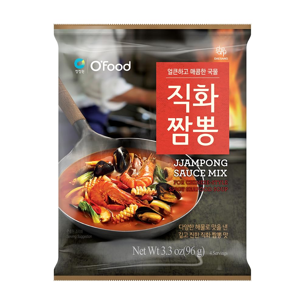 Chung Jung One O'Food Jjampong Seafood Broth Sauce, Korean Chinese Style Spicy Jjambong Flavor Soup Powder, Hot Jjamppong Base, Perfect with Fresh Squid, Shrimp, Clams, Vegetables, Noodles, Rice-0