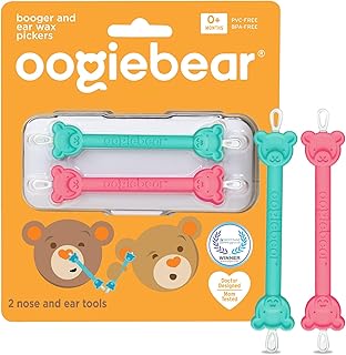 oogiebear: Baby Nose Cleaner & Ear Wax Removal Tool - Safe Booger & Earwax Removal for Newborns, Infants, Toddlers - Dual-Ended - Essential Baby Stuff, Diaper Bag, Raspberry & Seafoam with case