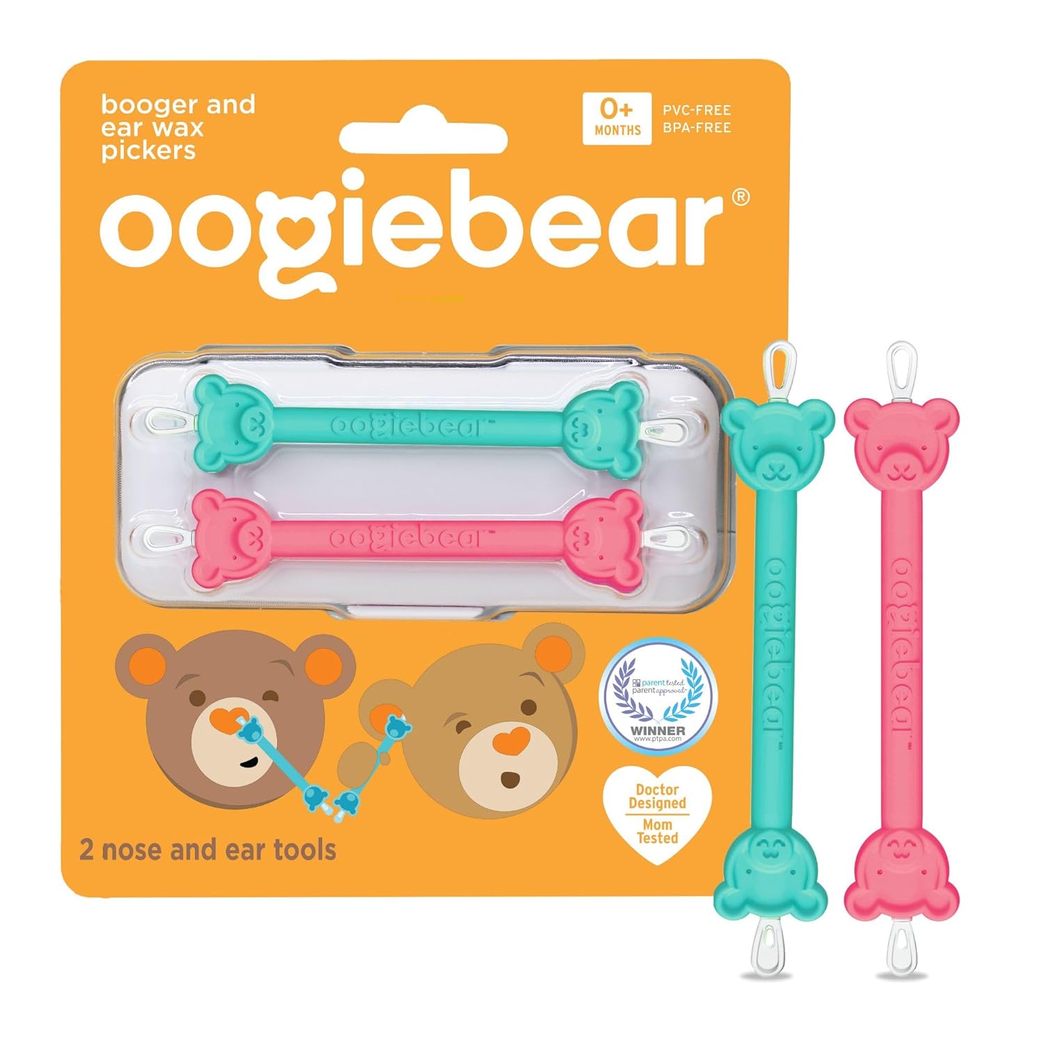 oogiebear: Baby Nose Cleaner & Ear Wax Removal Tool - Safe Booger & Earwax Removal for Newborns, Infants, Toddlers - Dual-Ended - Essential Baby Stuff, Diaper Bag, Raspberry & Seafoam with case-0