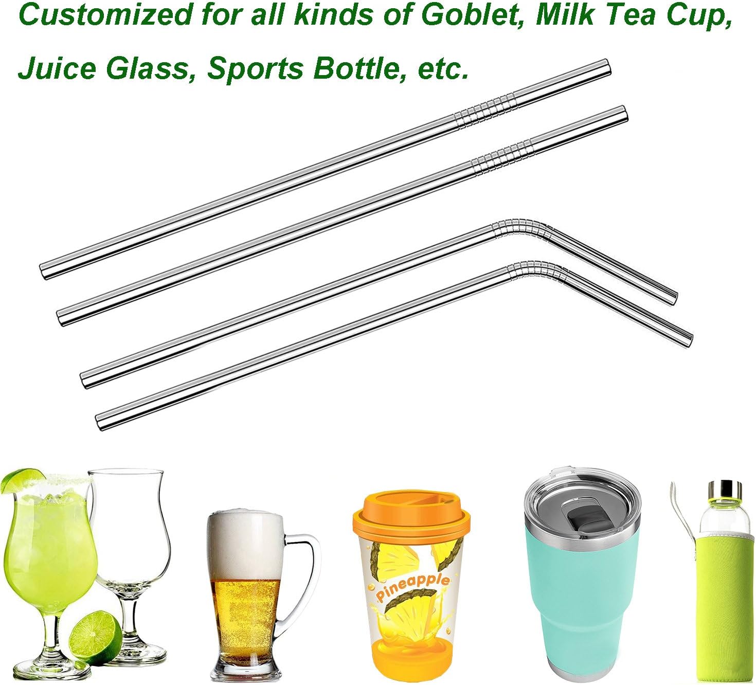 VEHHE Metal Straws Stainless Steel Straws Drinking Straws Reusable - 10.5" Ultra Long 4 + 1 - W/Cleaning Brush for 20/30 Oz for Yeti RTIC SIC Ozark Trail Tumblers (2 Straight|2 Bent|1 Brush)-4