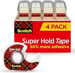 Scotch Super-Hold Tape, 4 Rolls, Transparent Finish, 50% More Adhesive, Trusted Favorite, 3./4 x 650 Inches, Dispensered (4198)