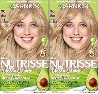 Garnier Hair Color Nutrisse Nourishing Creme, 90 Light Natural Blonde (Macadamia) Permanent Hair Dye, 2 Count (Packaging May Vary)