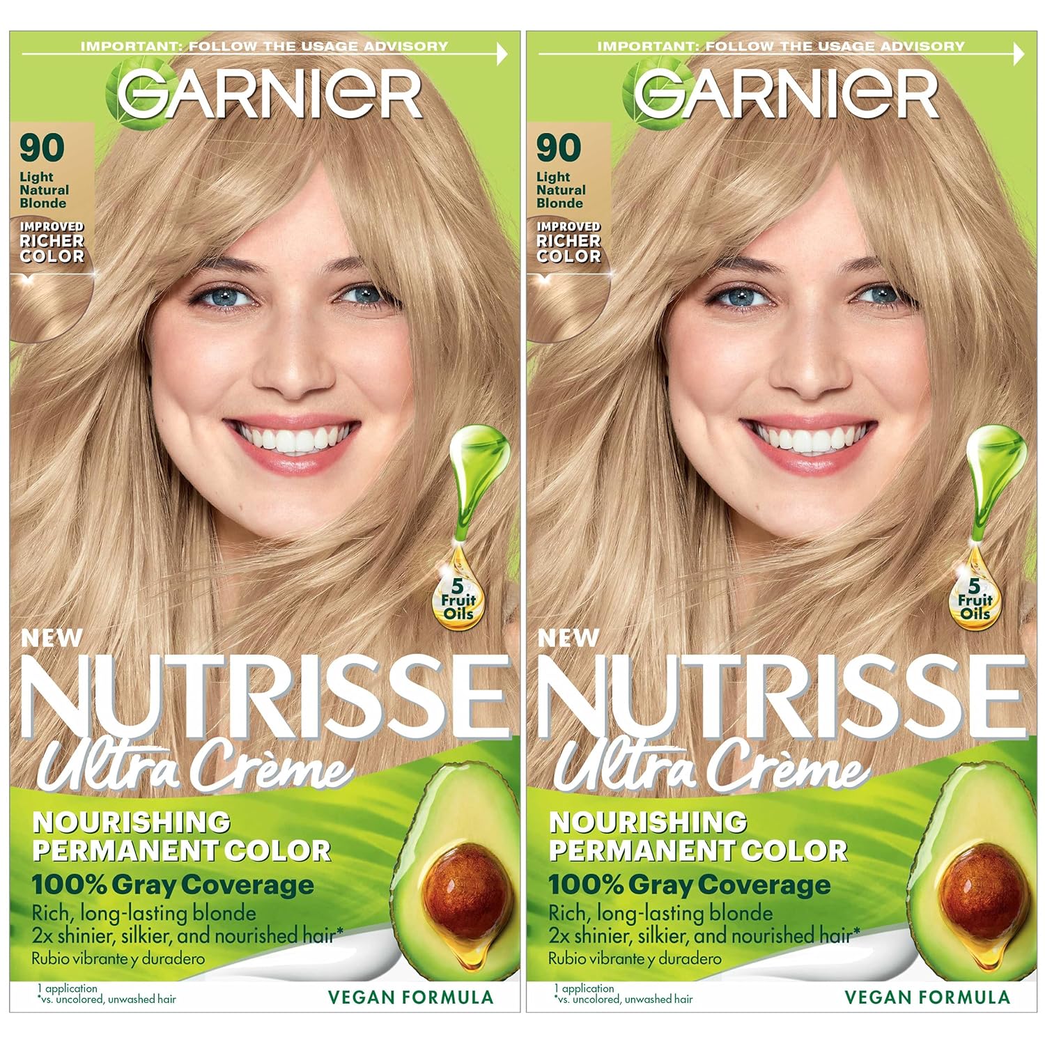 Garnier Hair Color Nutrisse Nourishing Creme, 90 Light Natural Blonde (Macadamia) Permanent Hair Dye, 2 Count (Packaging May Vary)-0