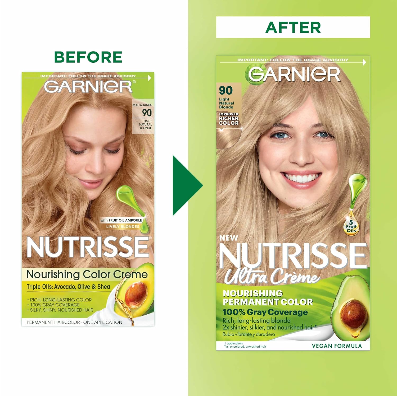 Garnier Hair Color Nutrisse Nourishing Creme, 90 Light Natural Blonde (Macadamia) Permanent Hair Dye, 2 Count (Packaging May Vary)-2