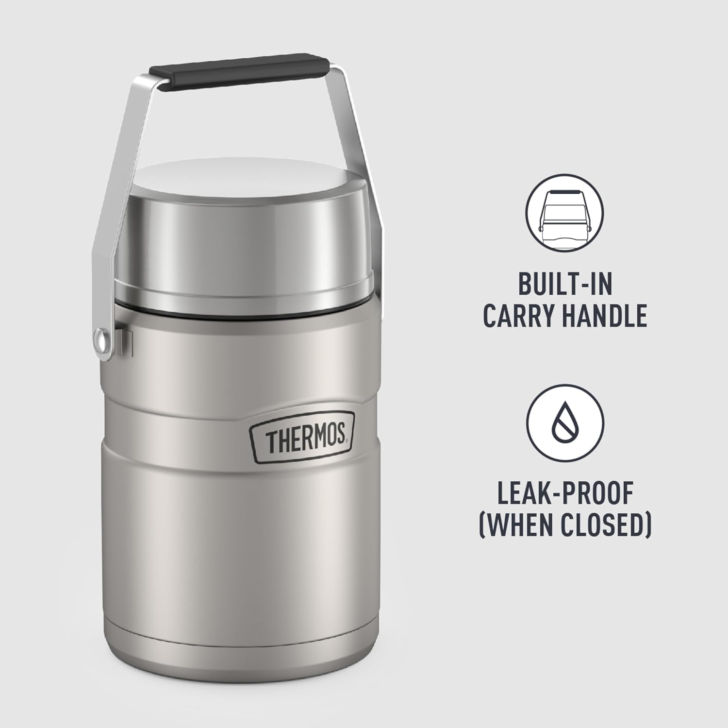 THERMOS Stainless King Vacuum-Insulated Food Jar with 2 Storage Container Inserts, 47 Ounce, Matte Steel-3