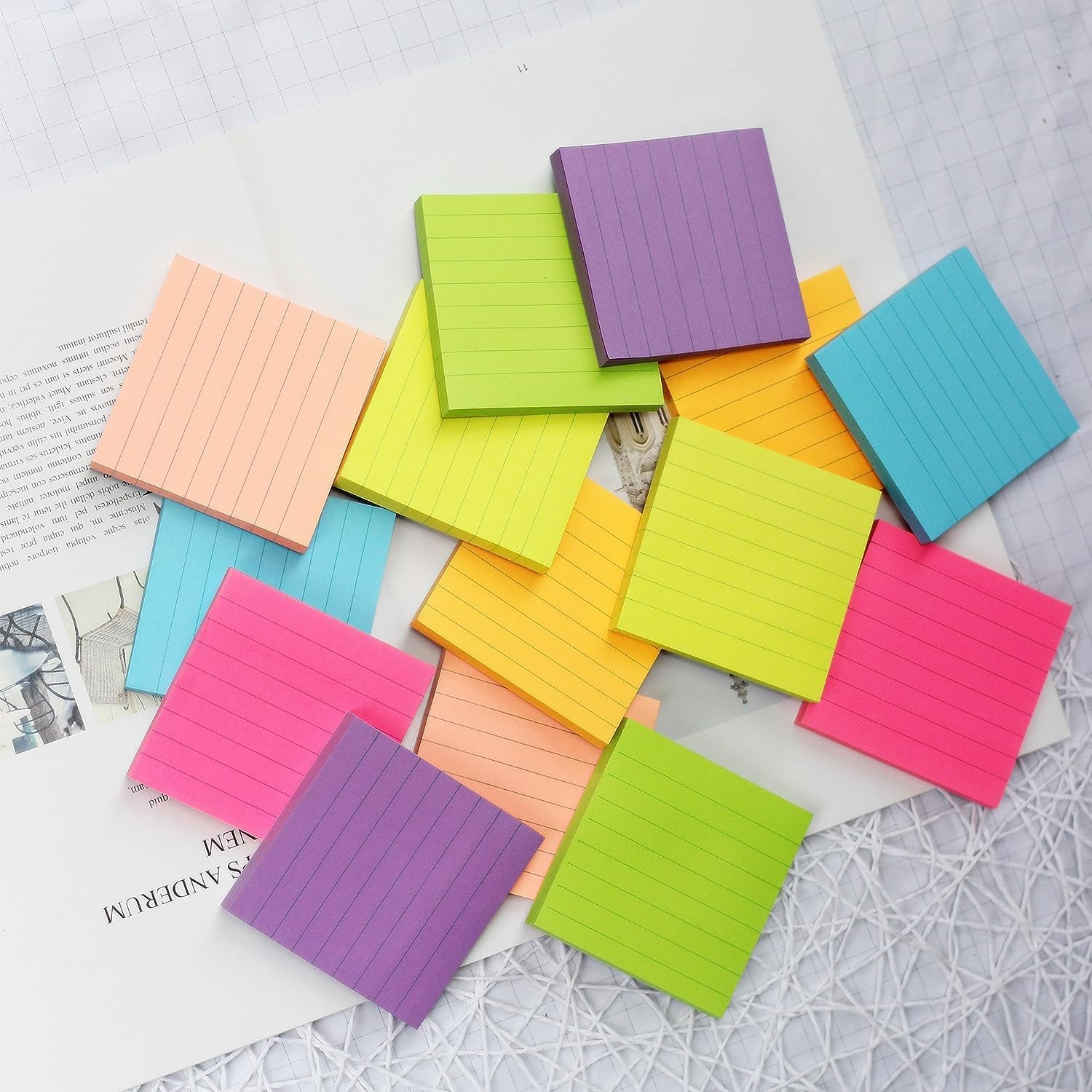 14 Pads/Pack Early Buy 7 Bright Color Lined Sticky Notes Self-Stick Notes 3 in x 3 in, 80 Sheets/Pad-3