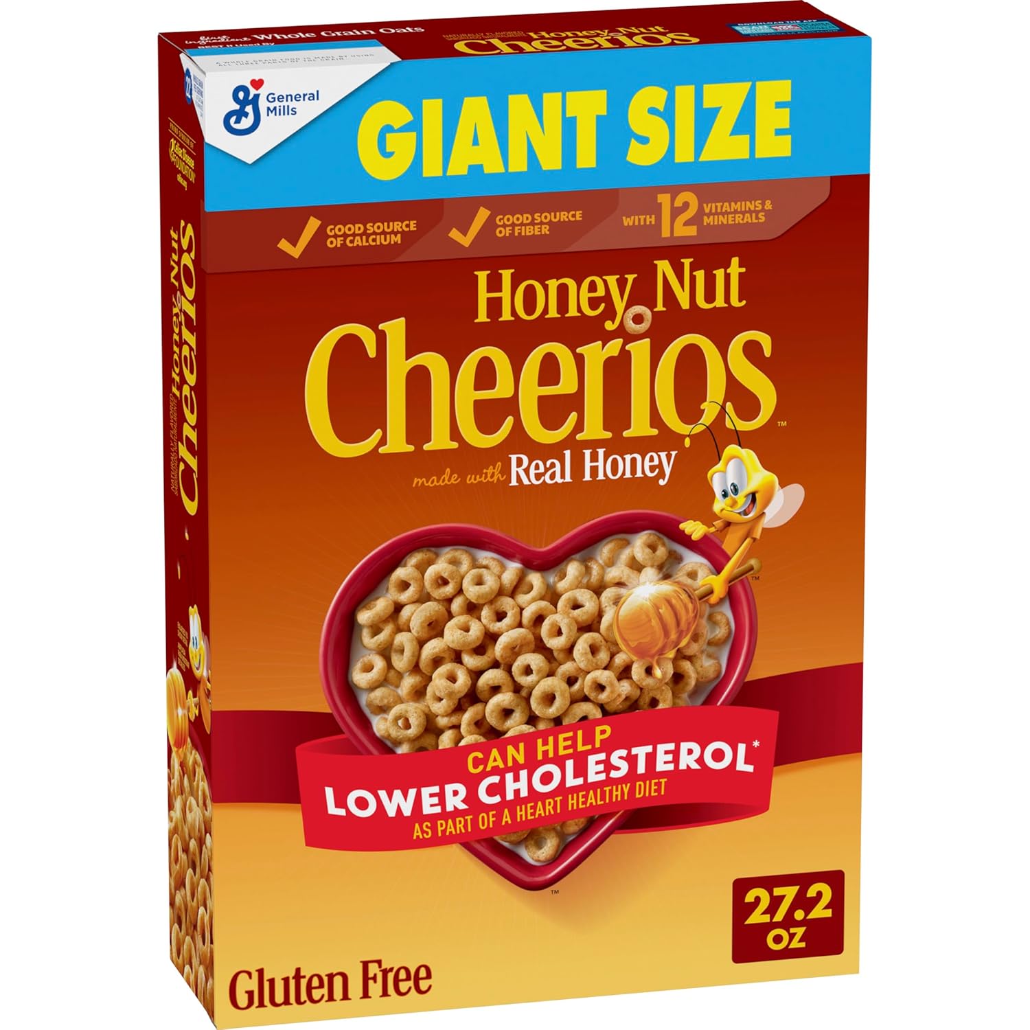 Honey Nut Cheerios Cereal, Limited Edition Happy Heart Shapes, Heart Healthy Cereal With Whole Grain Oats, Giant Size, 27.2 oz-0