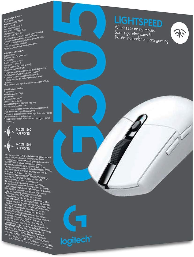 Logitech G305 LIGHTSPEED Wireless Gaming Mouse, Hero 12K Sensor, 12,000 DPI, Lightweight, 6 Programmable Buttons, 250h Battery Life, On-Board Memory, PC/Mac - White-8