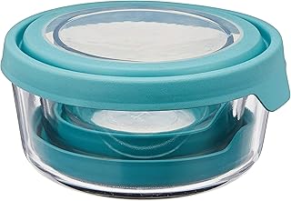 Anchor Hocking TrueSeal Round Glass Food Storage Containers with Airtight Lids, Mineral Blue, 6 Piece Set (3 Containers with Lids)