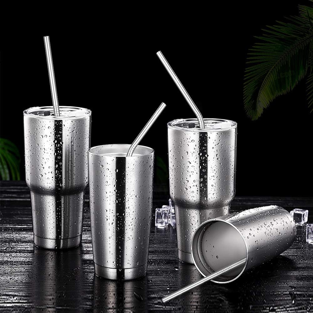 Hiware 12-Pack Reusable Stainless Steel Metal Straws with Case - Long Drinking Straws for 30 oz and 20 oz Tumblers Yeti Dishwasher Safe - 2 Cleaning Brushes Included-3