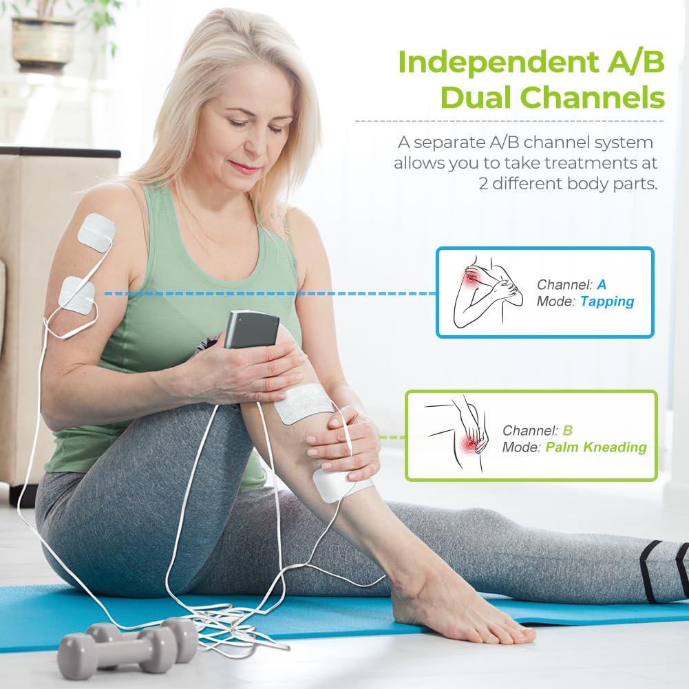 AUVON Dual Channel TENS Unit Muscle Stimulator Machine with 20 Modes, 2" and 2"x4" TENS Unit Electrode Pads-2