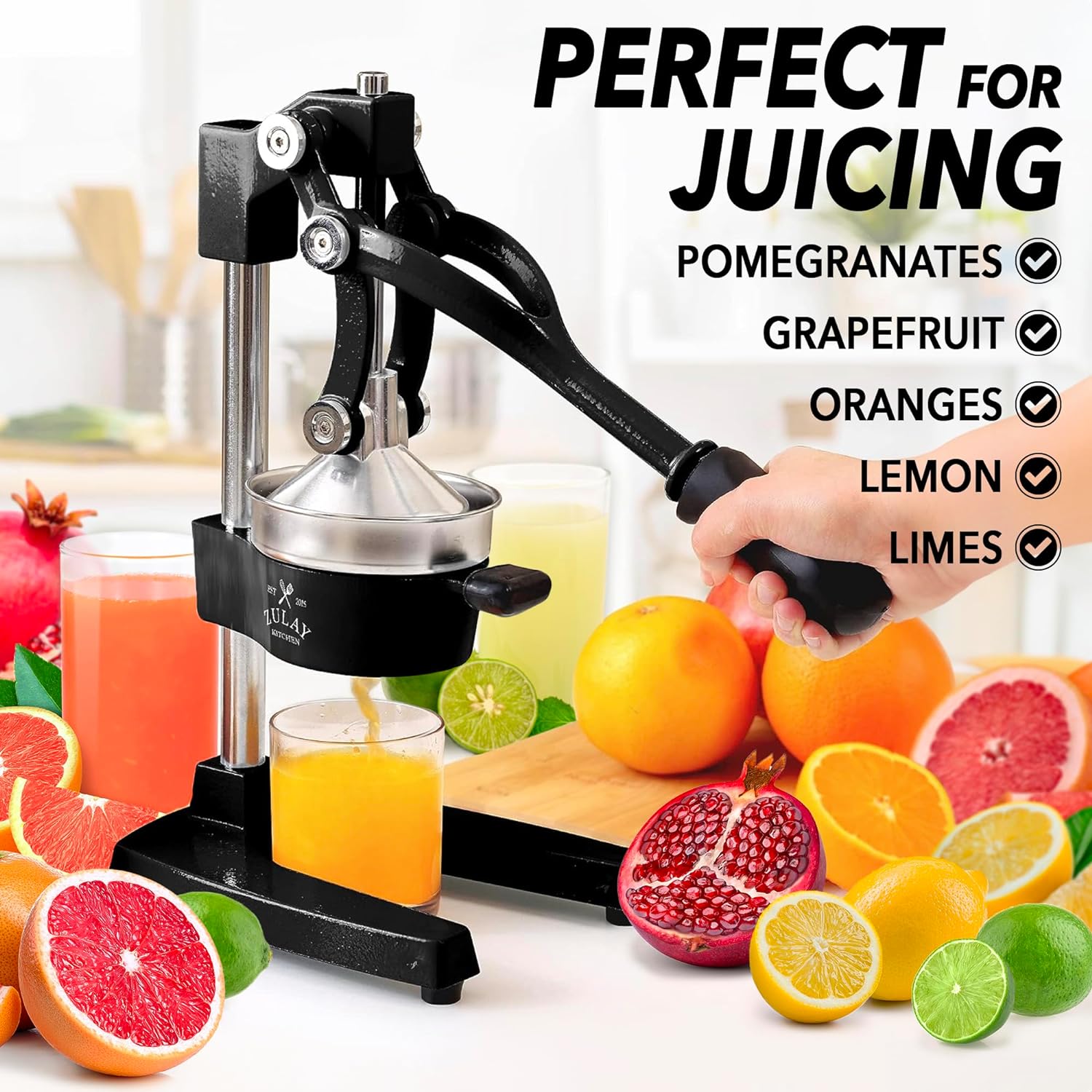 Zulay Kitchen Cast-Iron Orange Juice Squeezer - Heavy-Duty, Easy-to-Clean, Professional Citrus Juicer - Durable Stainless Steel Lemon Squeezer - Sturdy Manual Citrus Press & Orange Squeezer (Black)-1