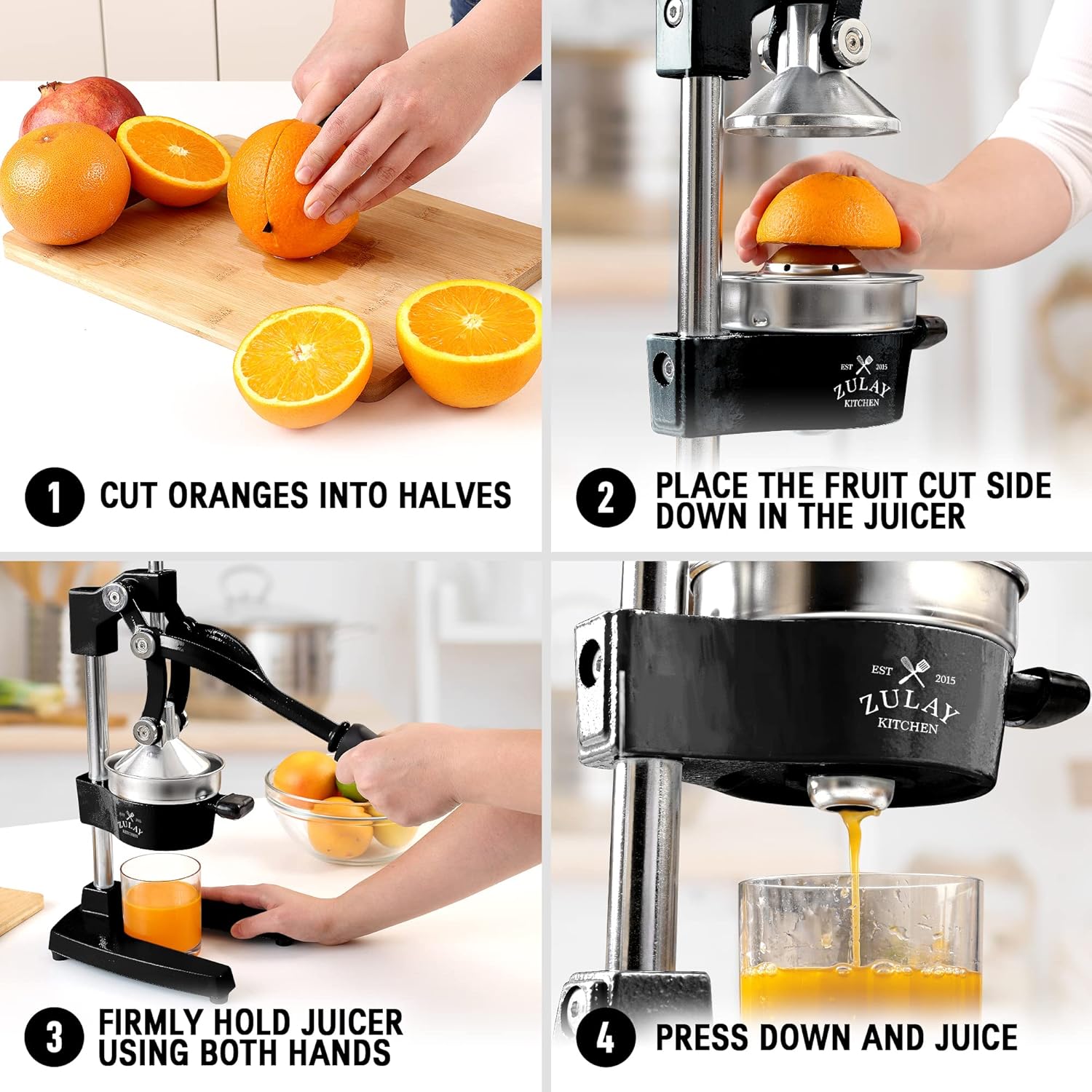 Zulay Kitchen Cast-Iron Orange Juice Squeezer - Heavy-Duty, Easy-to-Clean, Professional Citrus Juicer - Durable Stainless Steel Lemon Squeezer - Sturdy Manual Citrus Press & Orange Squeezer (Black)-2