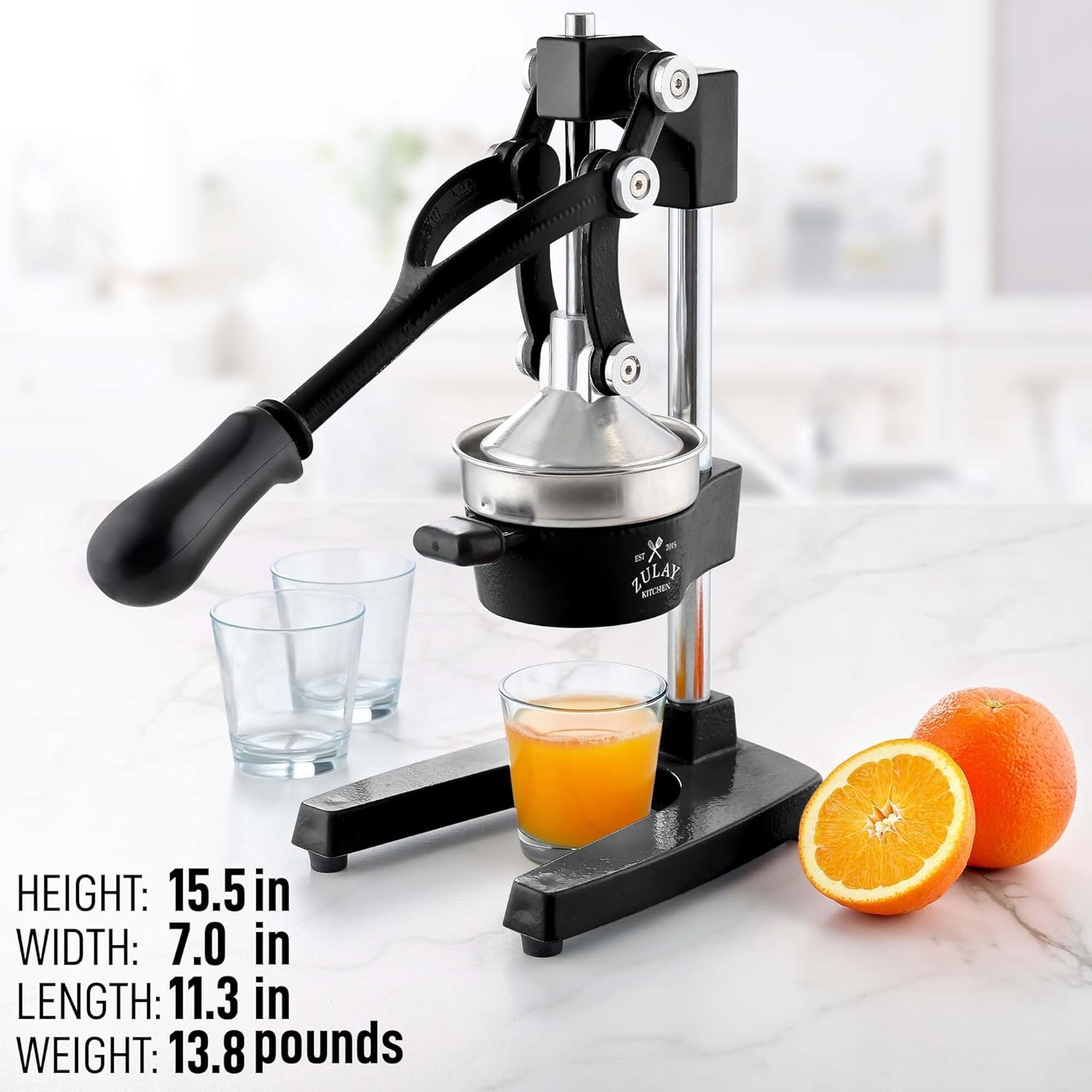 Zulay Kitchen Cast-Iron Orange Juice Squeezer - Heavy-Duty, Easy-to-Clean, Professional Citrus Juicer - Durable Stainless Steel Lemon Squeezer - Sturdy Manual Citrus Press & Orange Squeezer (Black)-3