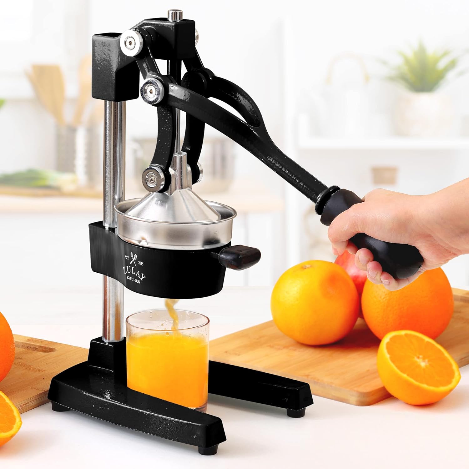 Zulay Kitchen Cast-Iron Orange Juice Squeezer - Heavy-Duty, Easy-to-Clean, Professional Citrus Juicer - Durable Stainless Steel Lemon Squeezer - Sturdy Manual Citrus Press & Orange Squeezer (Black)-7