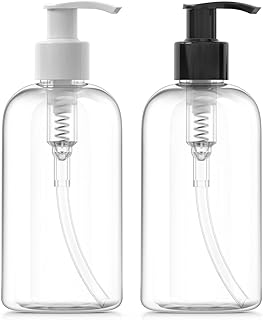 Bar5F Plastic Bottles with Pump Dispenser, 8 oz | Leak Proof, Empty, Clear Refillable, BPA Free for Body Wash, Moisturizer, Face Cream, Liquid Soap | Black & White Pumping Caps | Set of 2