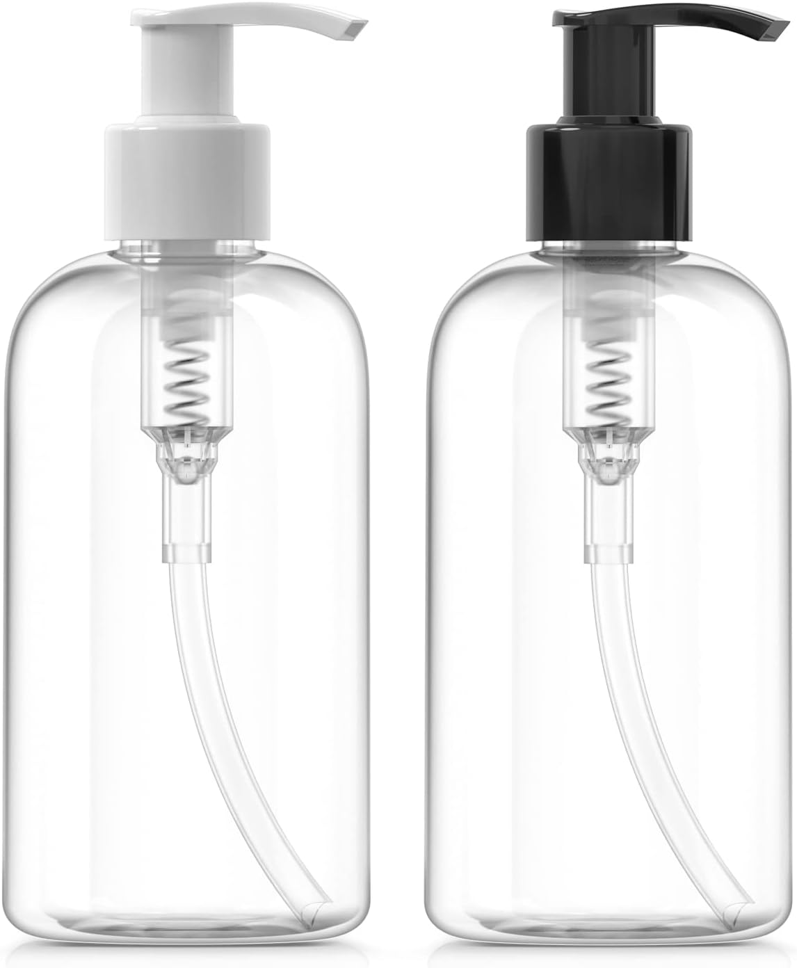 Bar5F Plastic Bottles with Pump Dispenser, 8 oz | Leak Proof, Empty, Clear Refillable, BPA Free for Body Wash, Moisturizer, Face Cream, Liquid Soap | Black & White Pumping Caps | Set of 2-0