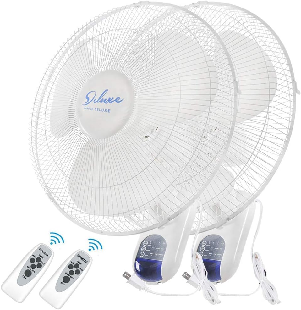 Simple Deluxe 16 Inch Wall Mount Fan with Remote Control, 3 Oscillating Modes, 3 Speed, Timer-0