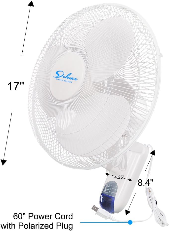 Simple Deluxe 16 Inch Wall Mount Fan with Remote Control, 3 Oscillating Modes, 3 Speed, Timer-5