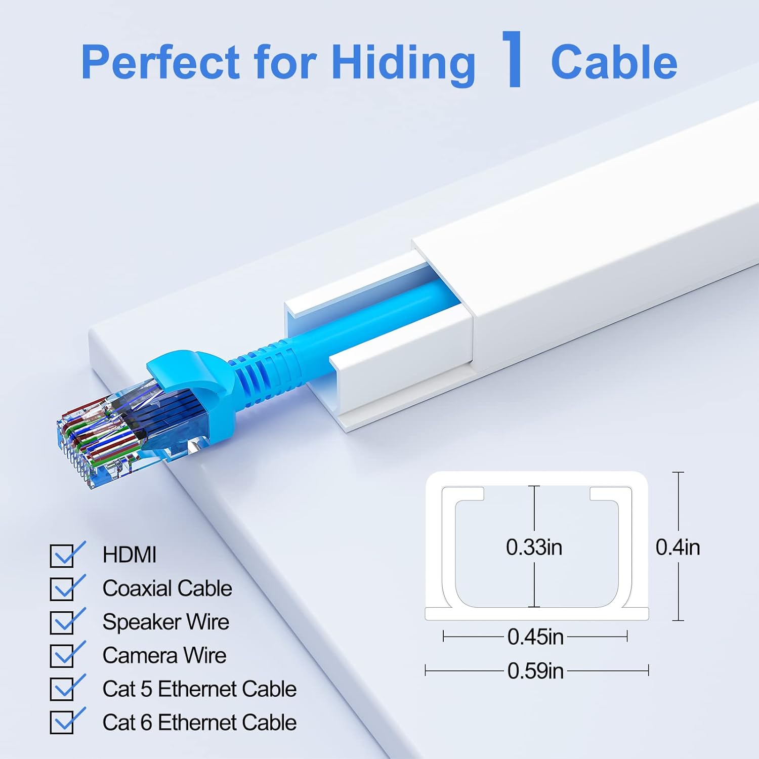 Yecaye 125in Cord Hider - One-Cord Cable Concealer - Cord Cover Wall with 13 Parts - Easy Install Cable Management Kit for 2 Small Wires, Cable Raceway Home Office, 8X L15.7in W0.59in H0.4in, White-1