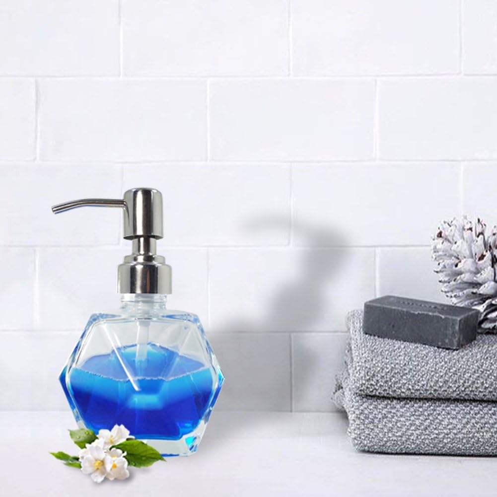 Modern Geometric Shape Clear Glass Soap Dispenser, Lotion Dispenser Bottle with Rust Proof Stainless Steel Pump for Kitchen, Bathroom Accessory, Countertop, Great for Soap, Lotions and Body Oil.-1